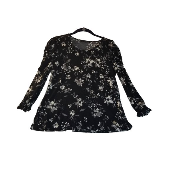 Adrienne Vittadini Tops - Adrienne Vittadini Size S black, gray & white floral blouse